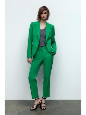 Zara Women's Green Blazer And Pants Coordinated Set (Suit-bought as separates)